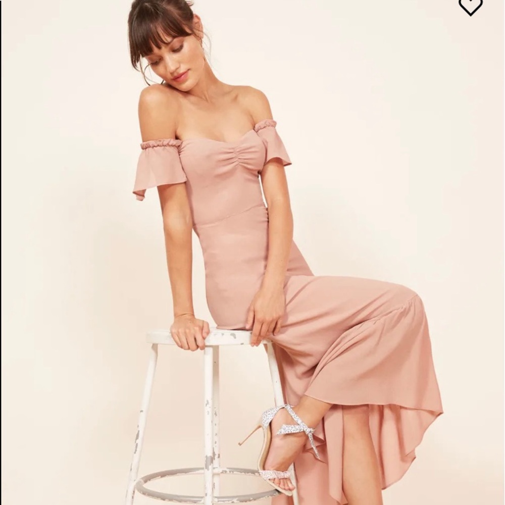 Reformation Dusty Rose Off-Shoulder Midi Dress